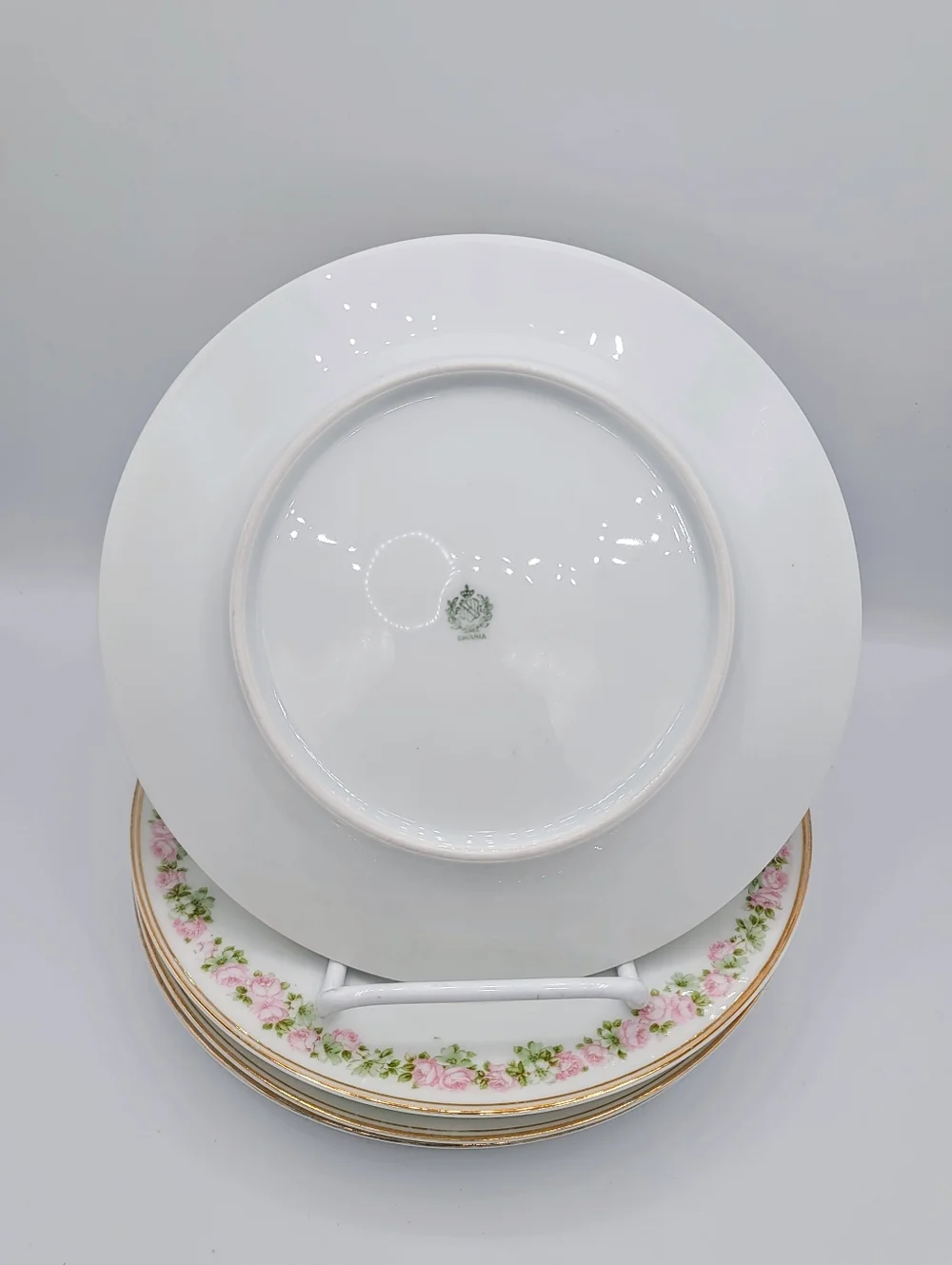 Bavaria Germany Salad Plates Set 4 Pink Rose Garland Gold Trim Vintage